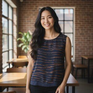 Select Woman Blue & Brown Striped Sleeveless Top Sz S
